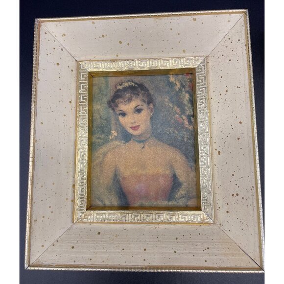 Vintage Wall Hanging Prints Mid Century Art Lovely Ladies Wooden Frames Cottage - Picture 3 of 8